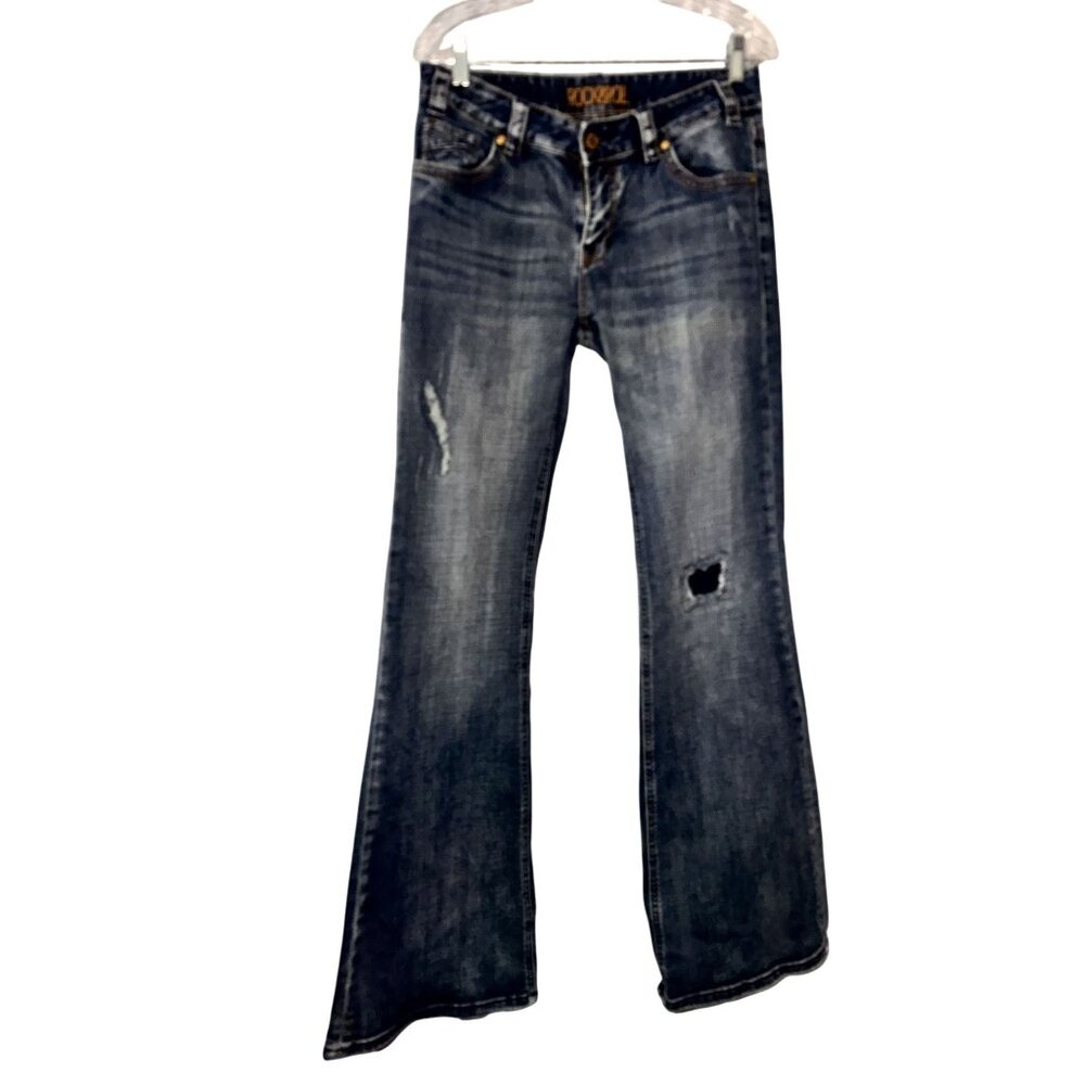 Rock & Roll cowboy Womens Distressed Bootcut Jeans Size 30 Blue Denim With Ripp - Picture 1 of 11